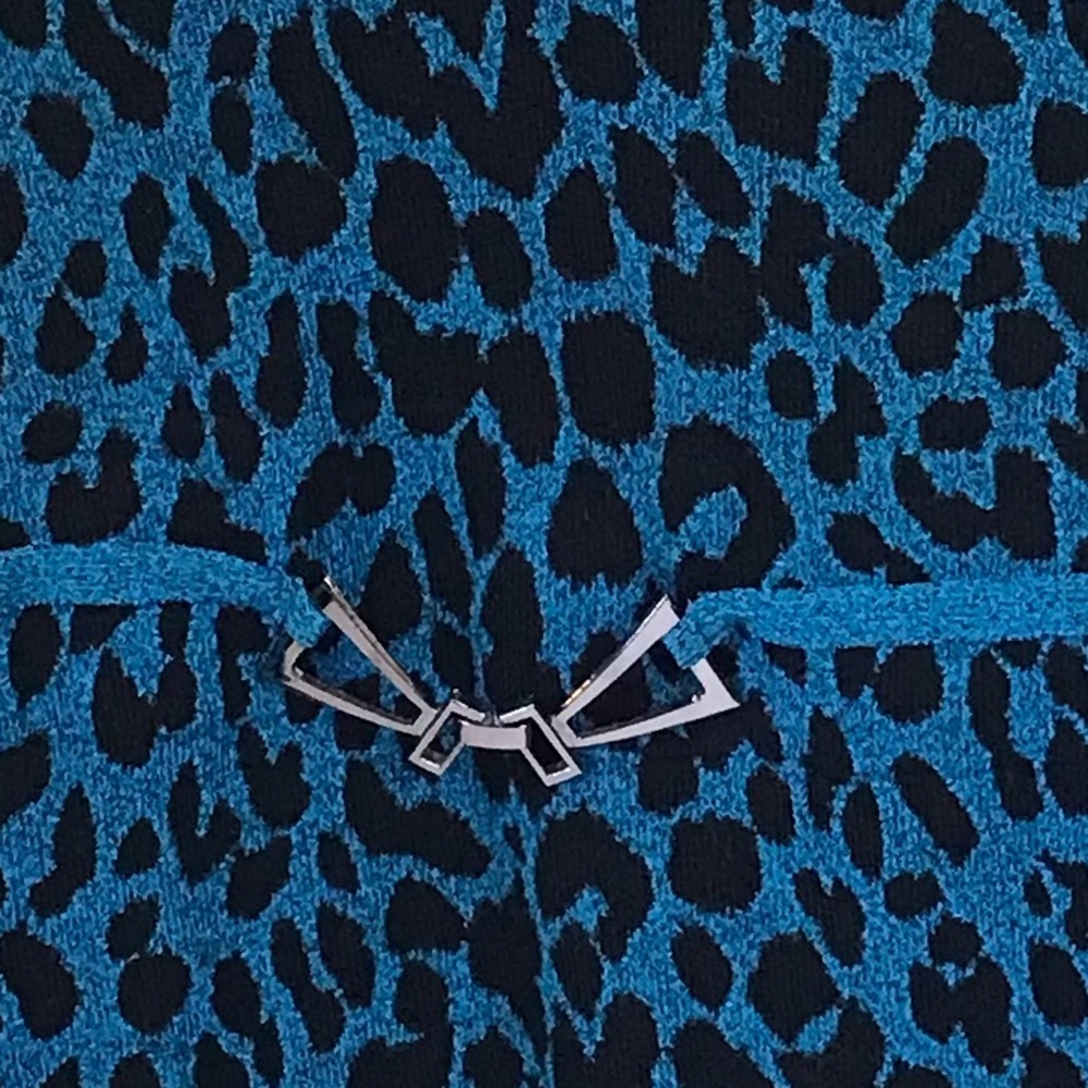 Cyrus Leopard Sheer V-Neck Sweater Top Pullover Belt Buckle Stretch Animal Print - Picture 6 of 12